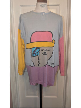1987 vintage peter MaxNeoMax Long Sleeve Tee L Light Blue Pink Yellow Graphic